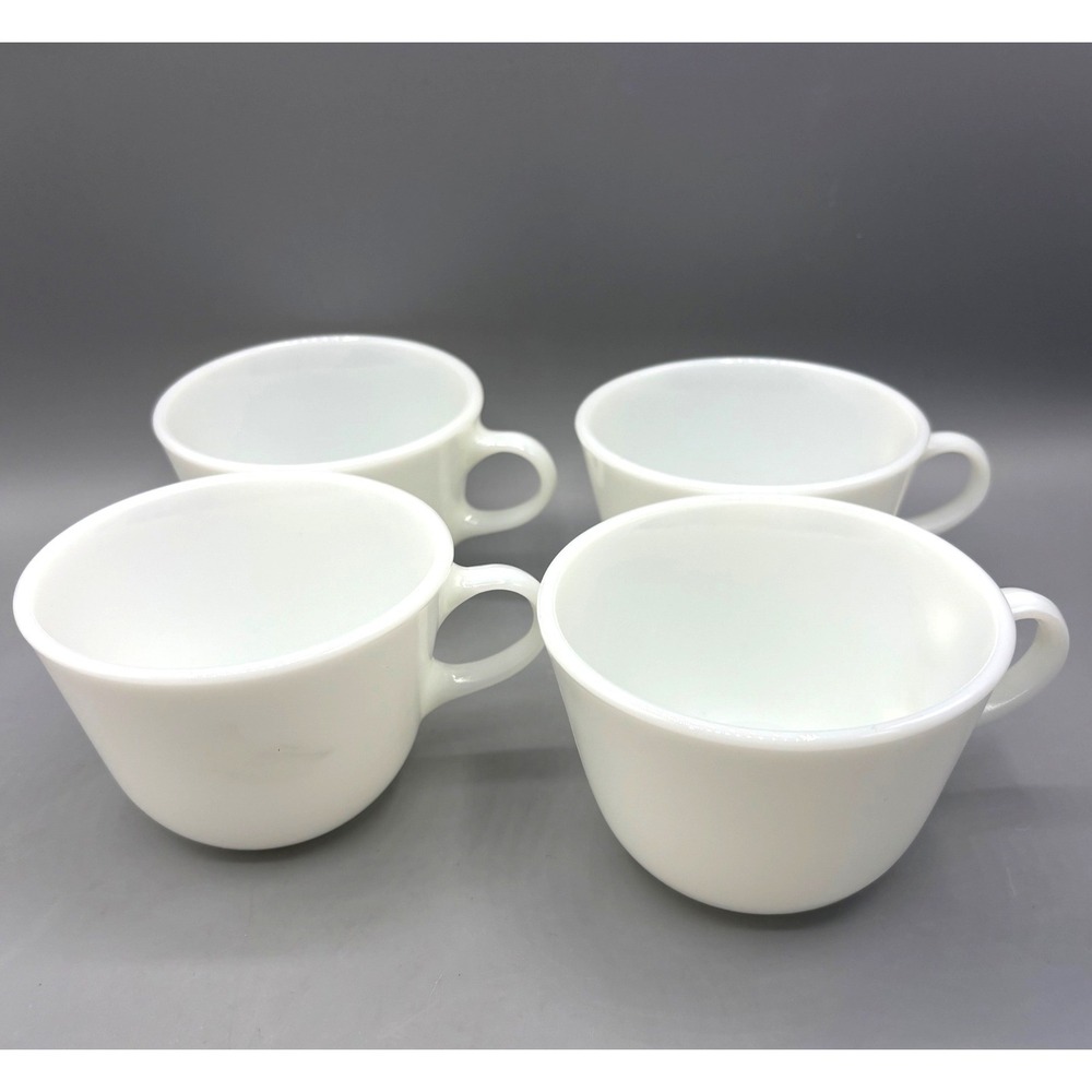 Vtg‎ Pyrex Solid White Milk Glass Cups Mug Bowl Set of 4 Microwave Safe